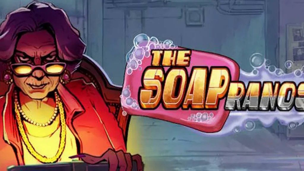 Interface do jogo de slot Soapranos com luzes neon e design moderno